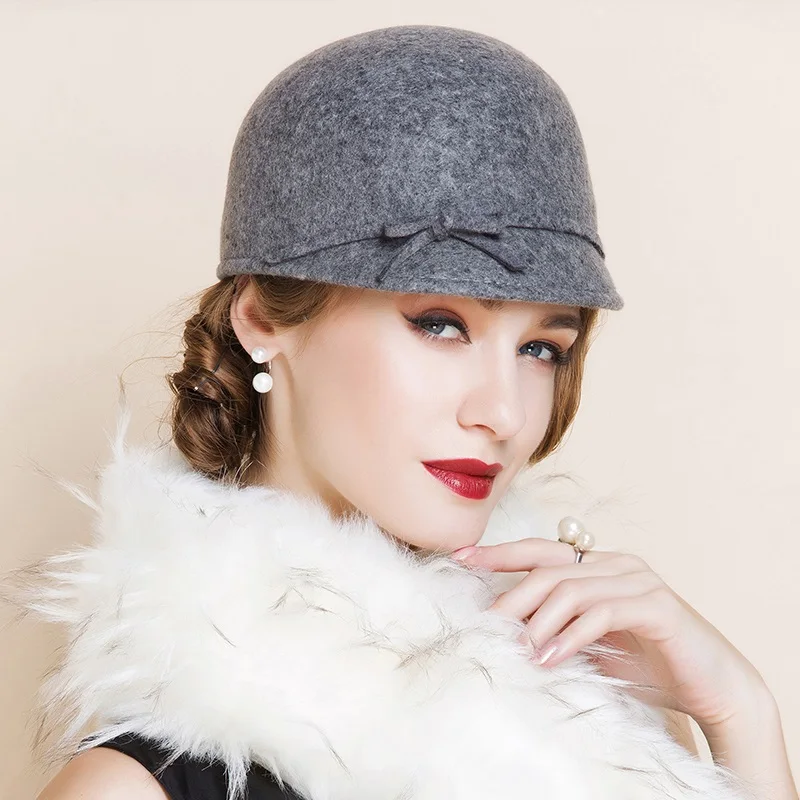 New Arrival Fashion Autumn Hat Fashion Wool Fedoras Cap Female All-match Wool Woolen Cap Leisure Cap England Dome Cap B-7504