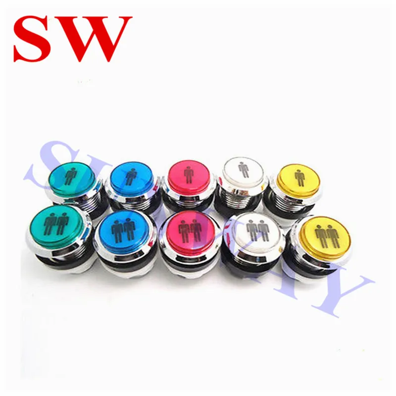 8pcs CHROME Plated illuminated 12v LED Arcade Start Push Button with microswitch Player 1,2 LOGO/1P or 2P button