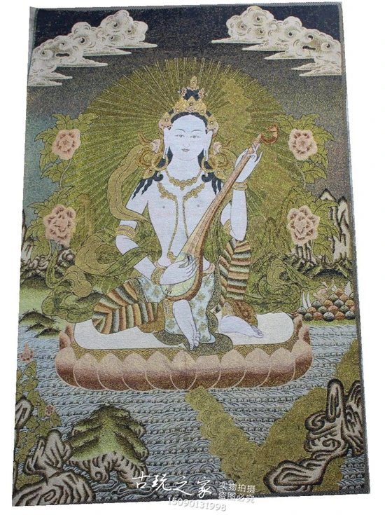 36 inch Tibet Silk embroidery gold silk embroidery,Nepal, Manjusri bodhisattva pipa Buddha Thangka Paintings Mural