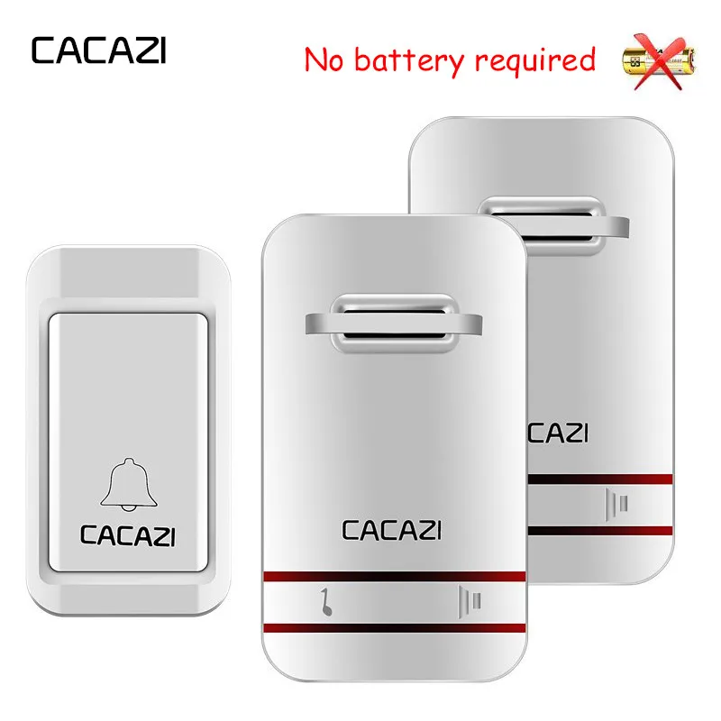 

CACAZI Waterproof Wireless Doorbell Self-Powered LED Light No Battery Home Bell US EU UK Plug 38 Ring 1 Button 1 2 3 Receiver