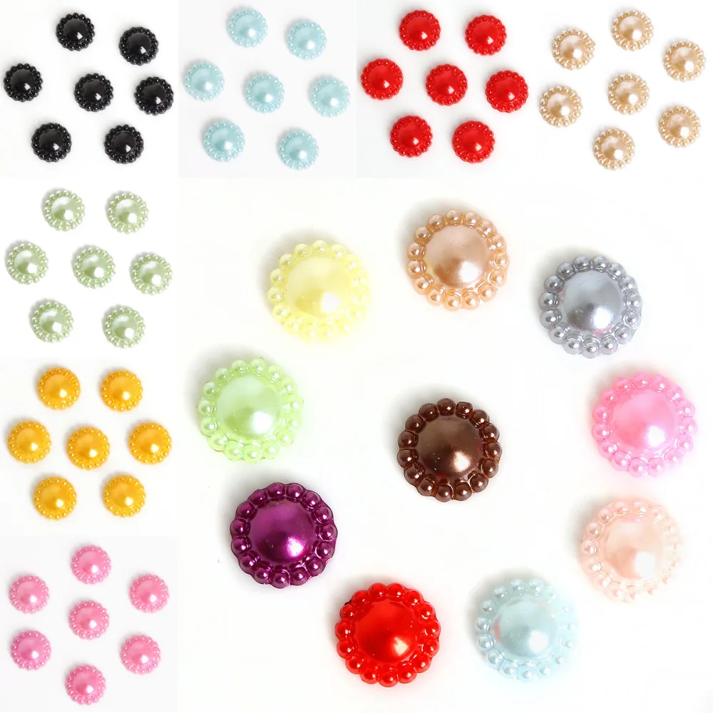 12 millimetri 50Pcs Multi Colori Metà Intorno Alle Perle del Flatback Del Fiore Borda Per FAI DA TE di Base In Bianco Cabochons Monili del Mestiere