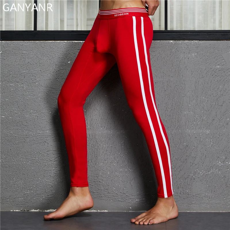 GANYANR legginsy sportowe legginsy do biegania męskie spodnie kompresyjne do koszykówki Fitness siłownia sportowe Jogging zimowe seksowne etui joga gejów