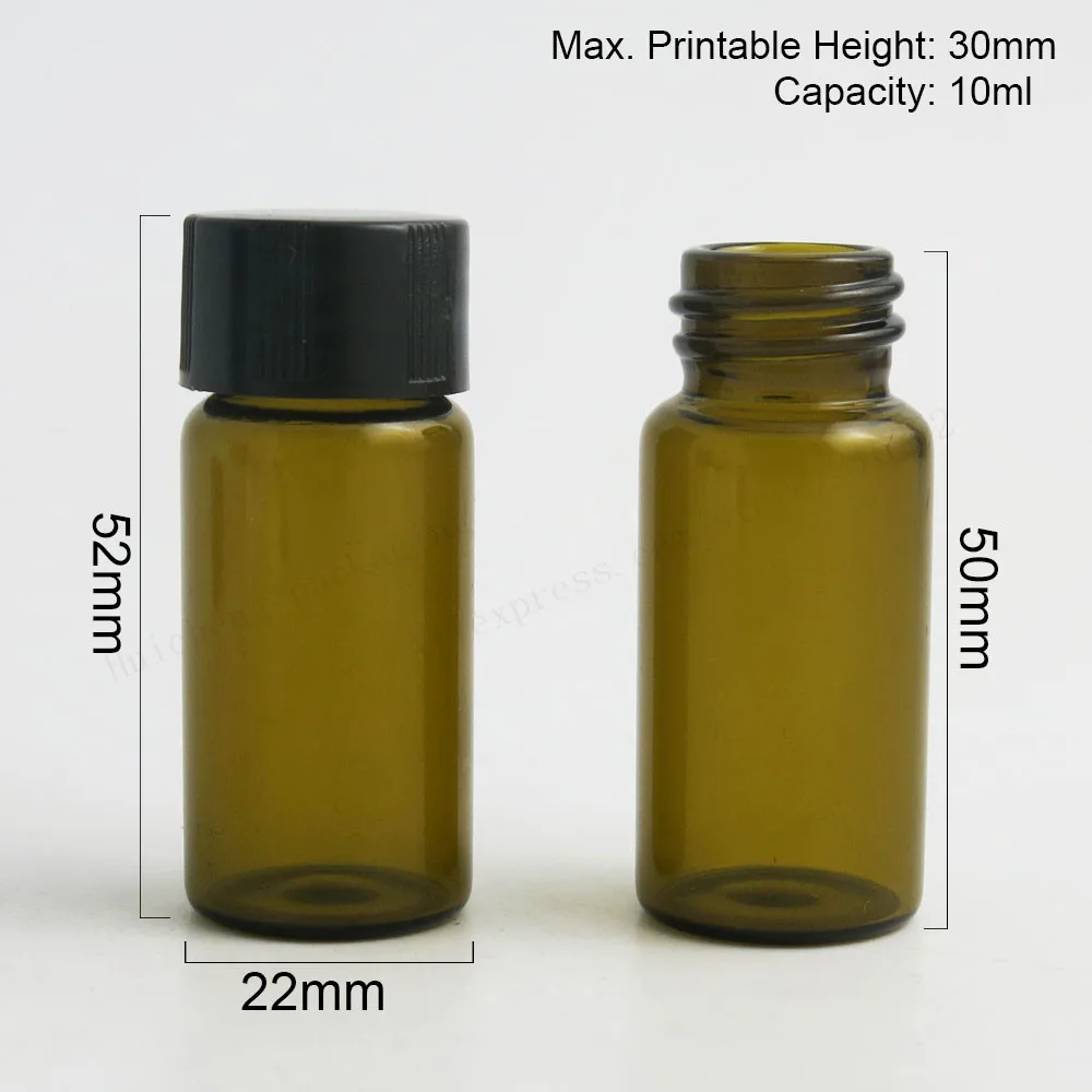 50 x 10ML Mini Empty Refillable Transparent Small Glass Bottles (Vials) With Screw Cap 10cc 1/3oz Amber Samples Glass Containers