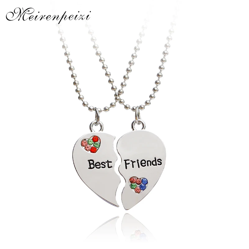 best friends necklace kids colorful crystal Stitching bff necklace for 2 heart broken necklaces pendants for daughter birthday