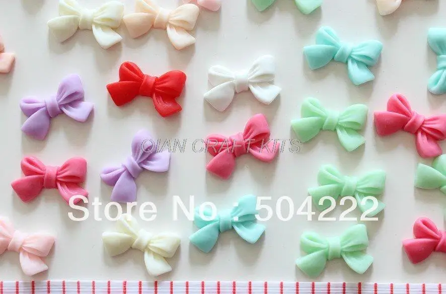 250pcs lovely Mixed matte finish Resin Bow Cabochons (24mm) Cell phone decor, hair pin, rings DIY kawaii bows D25