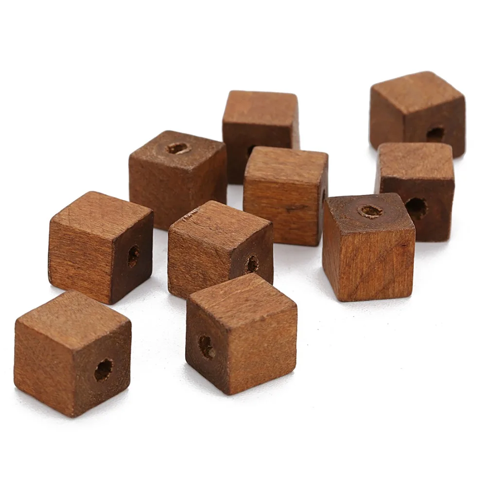 New 50pcs 12mm 14mm Red Green Black Color Natural Wood Beads Square Shape Spacer Wood Beads for DIY Craft Jewelry Findings