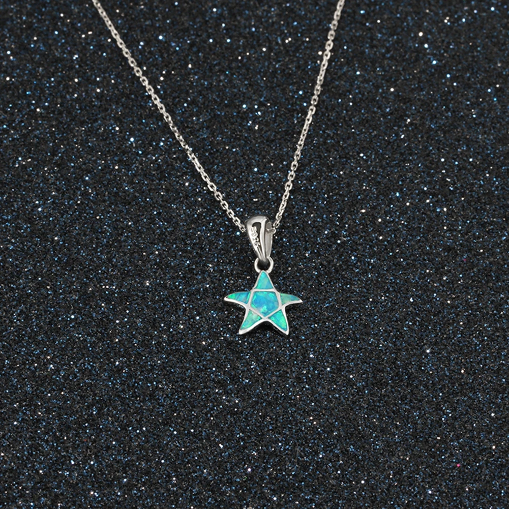 

New Fine Jewelry 925 Sterling Silver Trendy Blue Opal Star Pendant Necklaces For Women Anniversary Silver 925 Jewelry Gifts