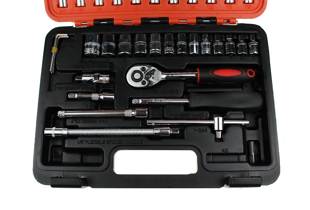 Car Repair Tool 46pcs 1/4-Inch Socket Set Car Repair Tool Ratchet Torque Wrench Combo Tools Kit Auto Repairing Tool Set