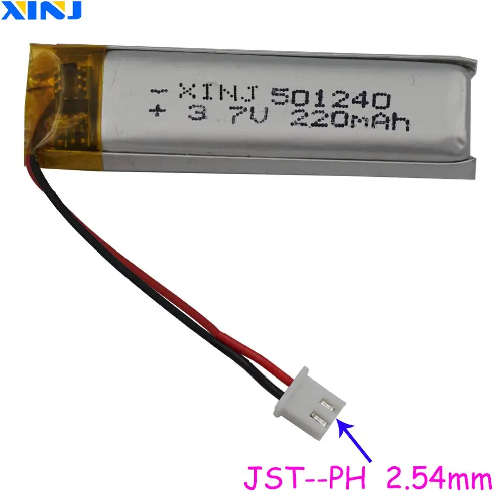 

3.7V 220mAh Li Polymer LiPo Battery 501240 Cell JST 2pin 2.54mm Connector For Sat Nav mp4 Car Camera Bluetooth Driving Recorder