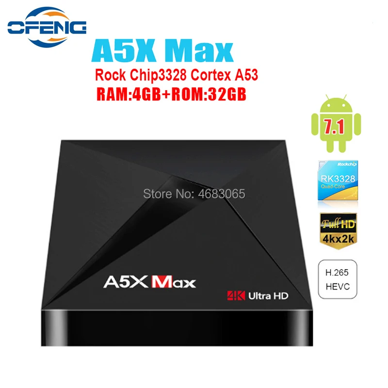 	 A5X Max-RK3318 Rockchip TV Box Android 9.0 4GB, 32GB 2.4G, WiFi, 1000M LAN HD2.0, USB 3.0, 4K, VP9 HDR10, HLG, Mediaspeler DIY