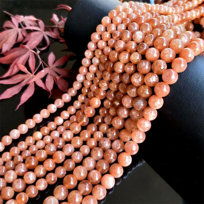 4-7mm Natural Orange Sunstone Stone Beads Round Loose DIY Beads For Jewelry Making Beads Accessories 15'' Women Girl Gift