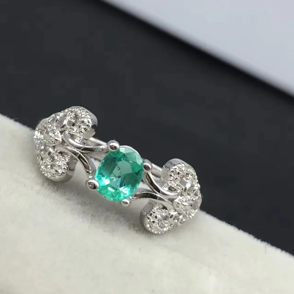 Love Heart Style Natural emerald ring Free shipping 925 sterling silver  Fine jewelry Gem 4*5mm