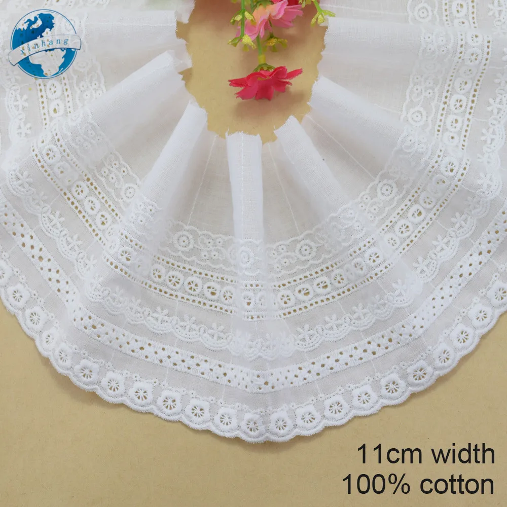 11cm Width 100% Cotton Embroid lace fabric Sewing Dress Ribbon Trim DIY Garment Accessories Womens dresses Lace for crafts#3314