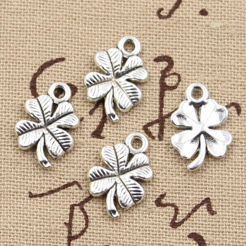 30pcs Charms Lucky Irish Four Leaf Clover 17x11mm Antique Bronze Silver Color Pendants Making DIY Handmade Tibetan Jewelry