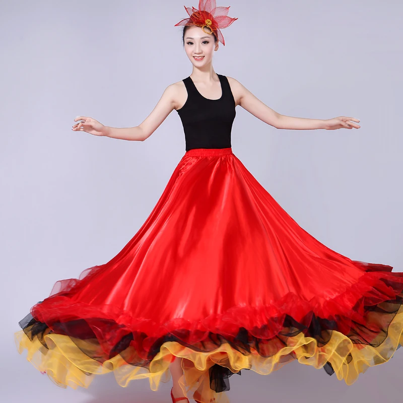 Red Flamengo Dance Long Skirt Women Gypsy Flamenco Skirts Woman Spanish Dance Costumes Lady Bullfighting Dancer Clothes DN3050