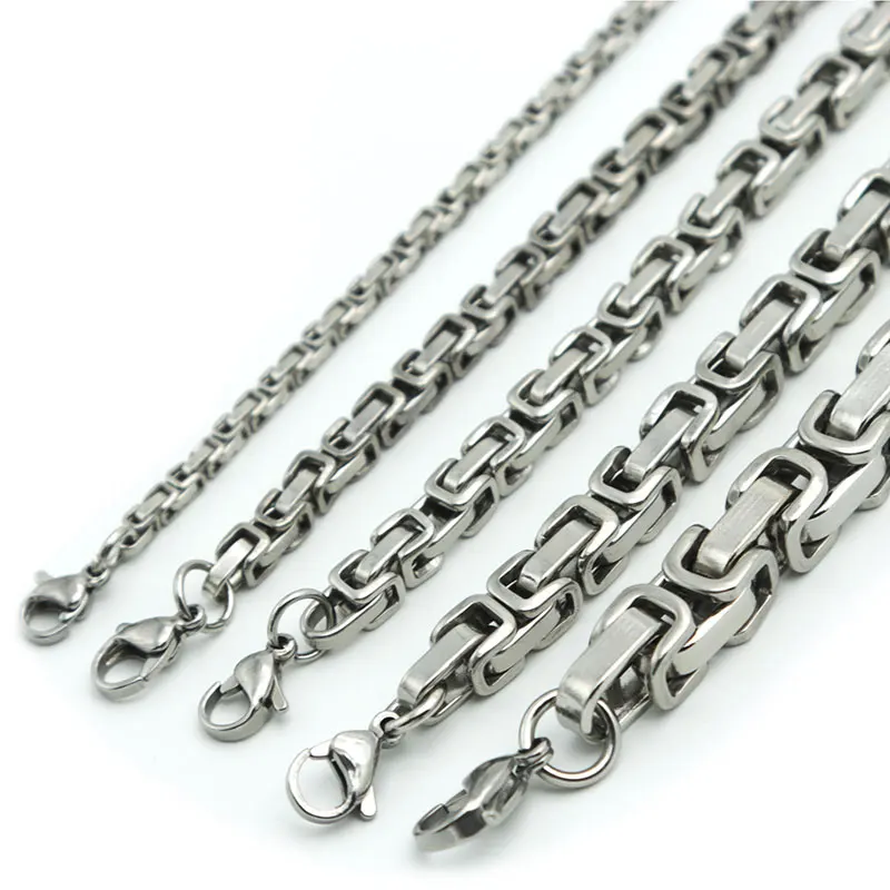 

5pcs 2.6mm 4mm 5mm 6mm 8mm Men Chain Silver Tone 316 Stainless Steel 22cm Byzantine Box Link Necklace Bracelet