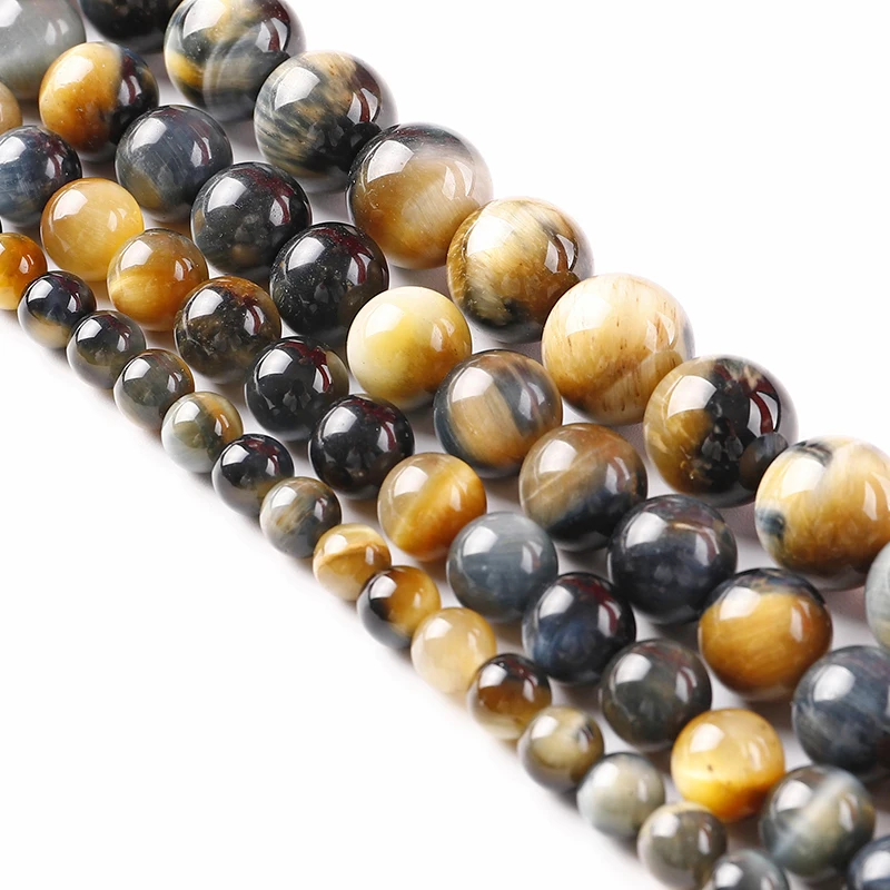 Natural Stone Blue Golden Tiger Eye Spacer4 6 8 10 12mm Round Loose Beads Fit DIY Charms Jewelry Making Bracelet Necklace