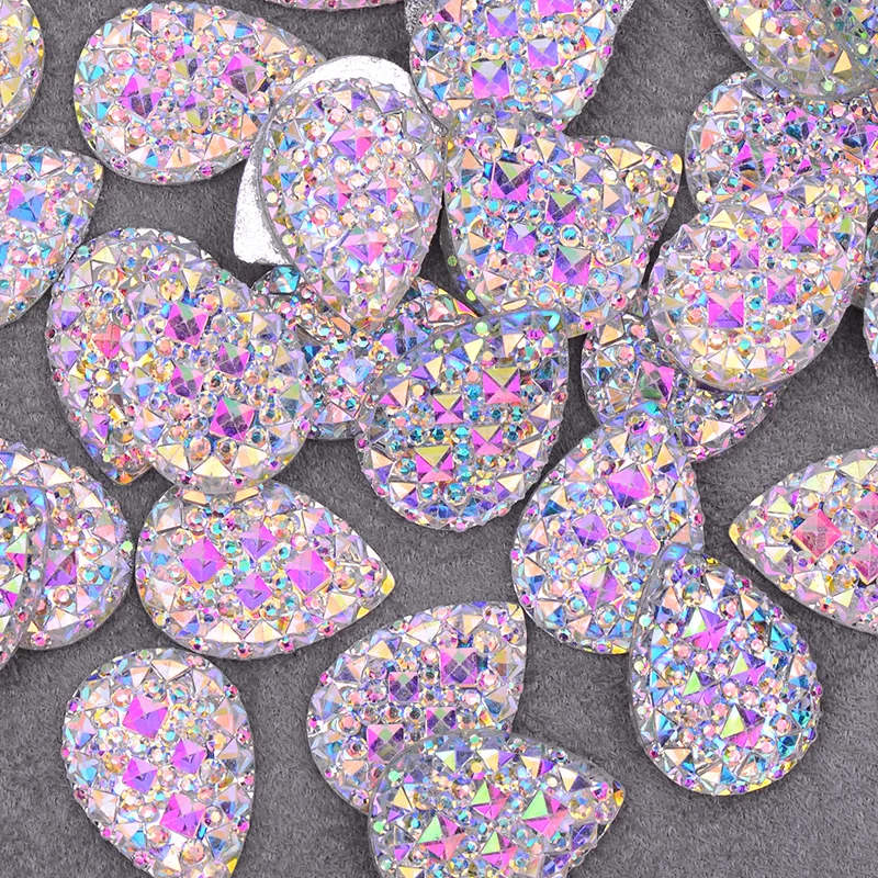 JUNAO 8x13 16x30mm Glitter Large Crystal AB Drop Rhinestone Big Crystal Strass Applique Flatback Resin Gems Non Sewn Stones