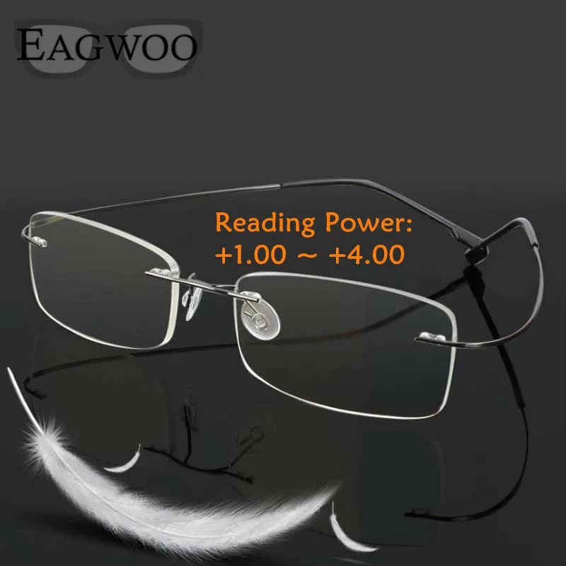 Eagwoo Rimelss Stainless Steel Flexible Reading Glasses Eyeglasses Prescription Presbyopic Hyperopia Far-sighted