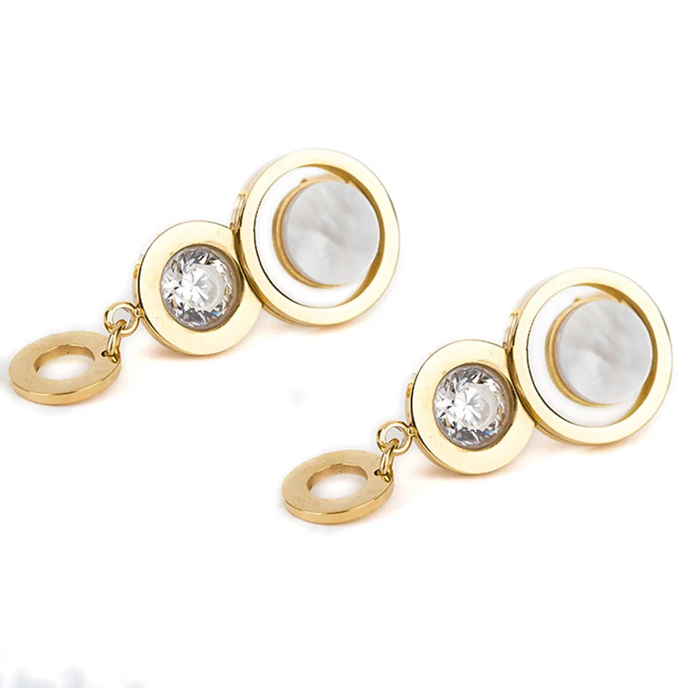 Gold Color 316L Stainless Steel Jewelry CZ Zircon and Shell Earrings for women