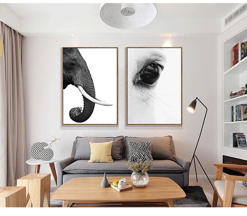 Italy oil painting black and white canvas painting elephant and horse glimpse decorative paintings living room paintings Malerei