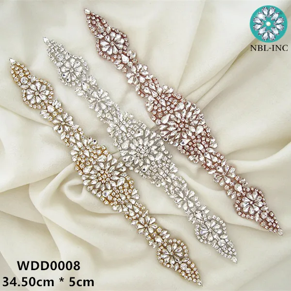 

(30pcs)Wholesale iron on silver clear bridal beaded crystal rhinestone appliques for wedding dresses DIY sash belt WDD0008