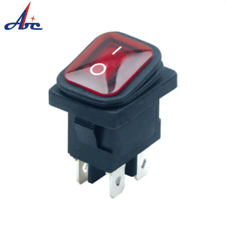 4Pins IP65 ON-OFF 6A/125V 10A/250VAC KCD2-6201N-4 Rocker Switch 2 Way Position Light Lamp Black Red Plastic Rocker Boat Switch