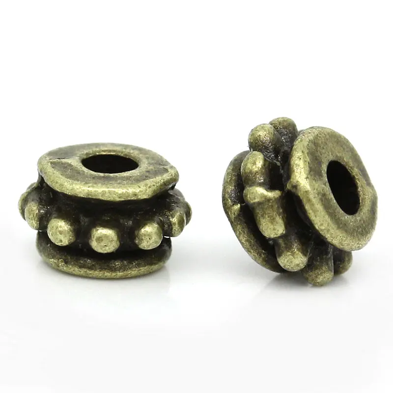 Vintage Handmade Spacer Beads Round Antique Bronze Color Dot Pattern Carved Metal Beads DIY Making Necklace   Jewelry,100PCs