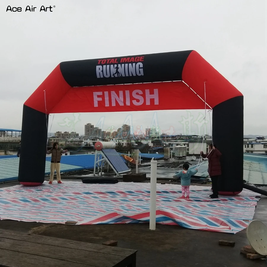 Giant Black and Red Inflatable Running Arch with Removable Start and Finish Line Banner for Sport Event