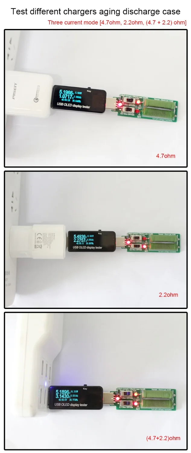 Résistance USB à Charge Électronique DC avec Joli Réglable, 3 Courants, 5V 1A/Pipeline/3A, Capacité de Batterie, Polaroid
