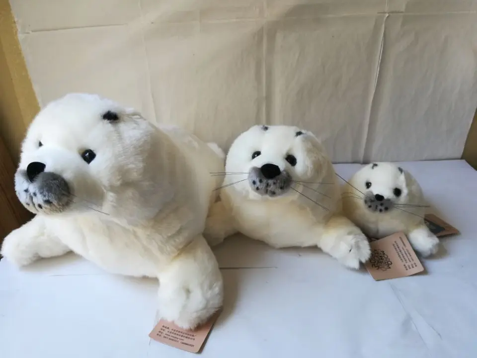 one set/ 3 pieces different sizes white seal plush toy soft doll pillow toy Christmas gift w0302