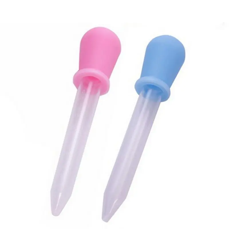 Merah Muda/Biru 5ML Bening Kecil Silikon Plastik Makanan Obat Cair Mata Telinga Lulus Pipet Tetes untuk Perlengkapan Laboratorium Sekolah