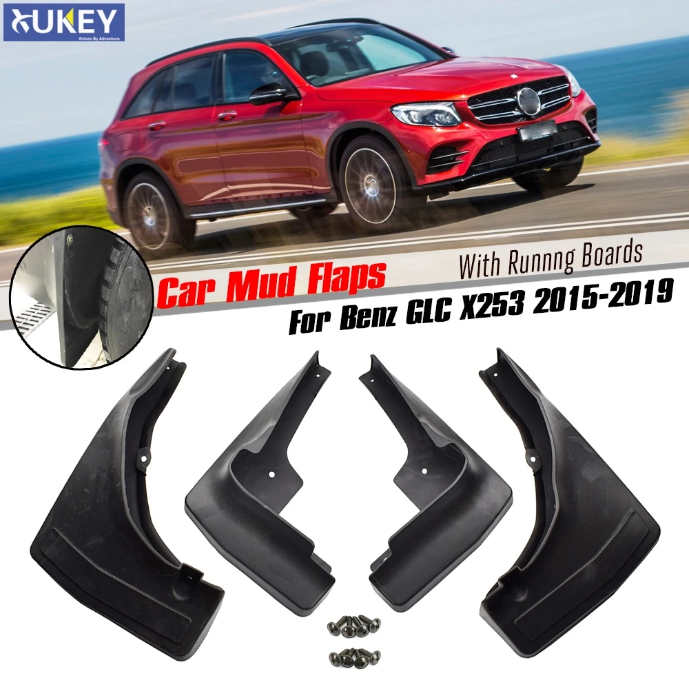 Car Molded Mud Flaps For Mercedes Benz GLC-Class GLC X253 2016-2019 With Running Board Mudflaps Splash Guards Flap Mudguards