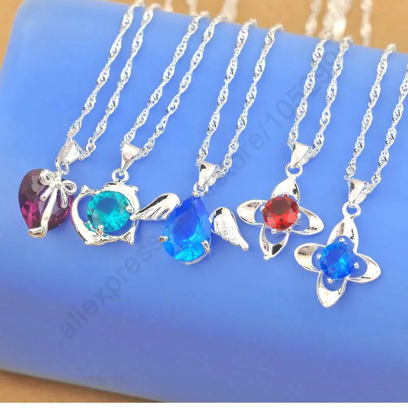 Promotion 5PCS Mixed Heart Angel Clover Pendant Necklace Mixed 925 Sterling Silver  Animal Charms Jewellery Necklaces With Chain