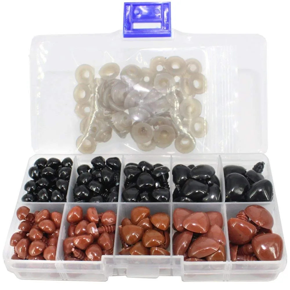 1 Box (130pcs) 8~17mm Black and Brown Plastic Safety Nose D-type for Doll Teddy Puppet Making Noses Accessories