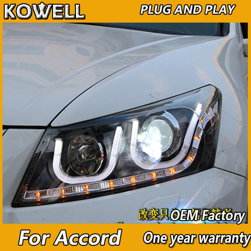 

KOWELL Car Styling For Honda Accord Led Headlights 2008-2012 Head Lamp Double U Angel eye led DRL front light Bi-Xenon Lens xeno