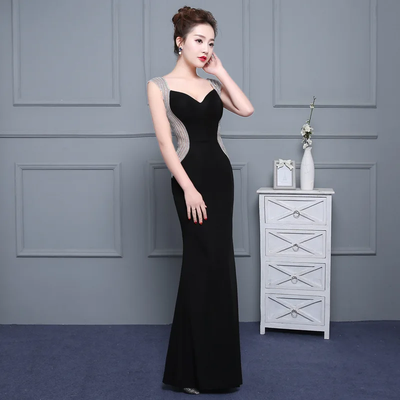 It\'s Yiiya Sex Black Backless Satin V-neck Zipper Elegant Evening Dresses Mermaid Party Gown Evening Gowns Formal Dresses LX180