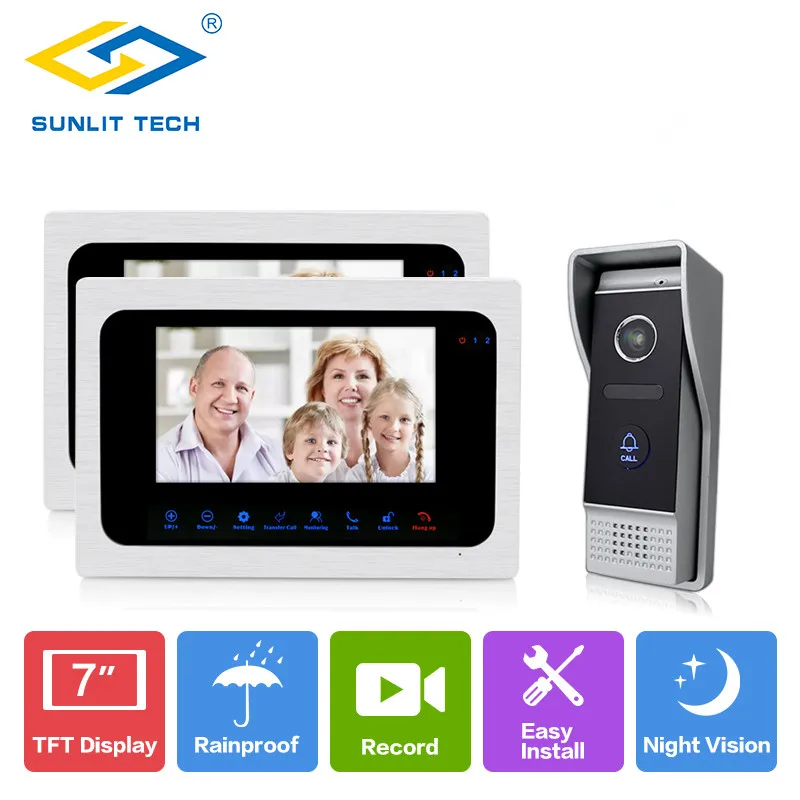 

7" LCD Wired Video Door Phone Visual Video Intercom Door Entry Access System With Waterproof Outdoor IR Camera for Home Security