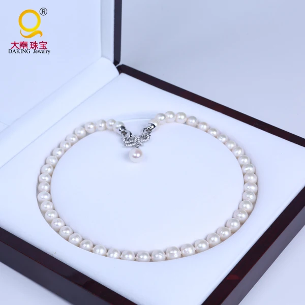 Daking 8.5-9.5mm  jewelry  bowknot pendant necklace cultured genuine pearl choker necklace for women