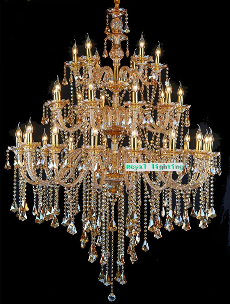 

Large champagne crystal chandeliers Stairway lighting pendant fixture church LED chandelier lustre de cristal E14 hotel lighting