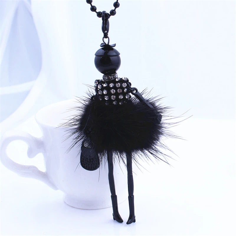 9 Colors New Gun Black Color Rubbit Fur Jewelry Cute Girl Doll Necklace Long Necklace Women Pendant Jewelry Girl Doll Necklace