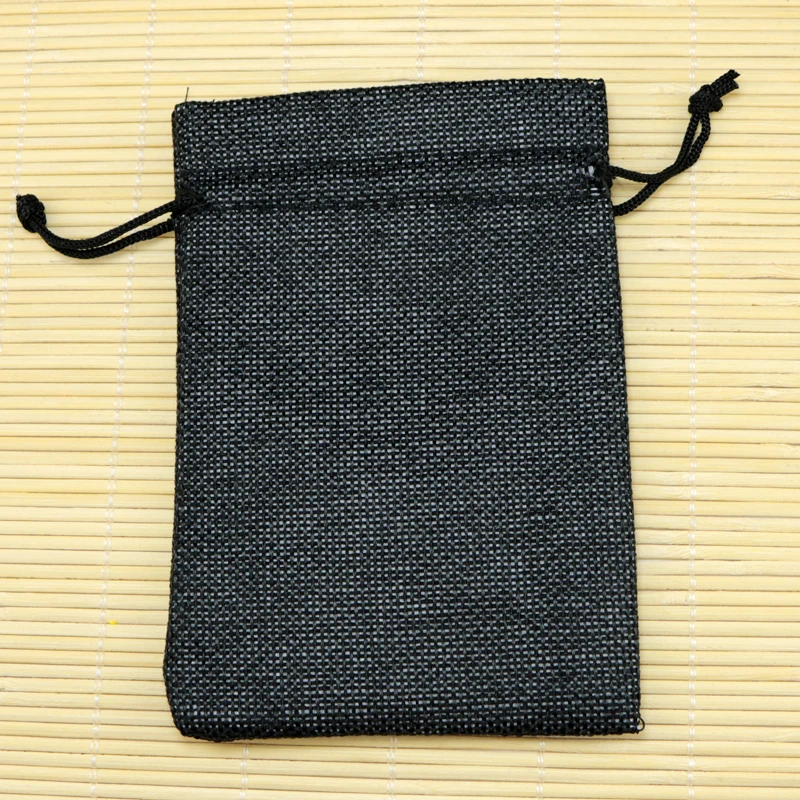 

Wholesale 100pcs Black Jute Bag 10x14cm Wedding Gift bag Drawable Jewelry Bag Pouch Favor Candy Bracelet Packaging Linen Bag