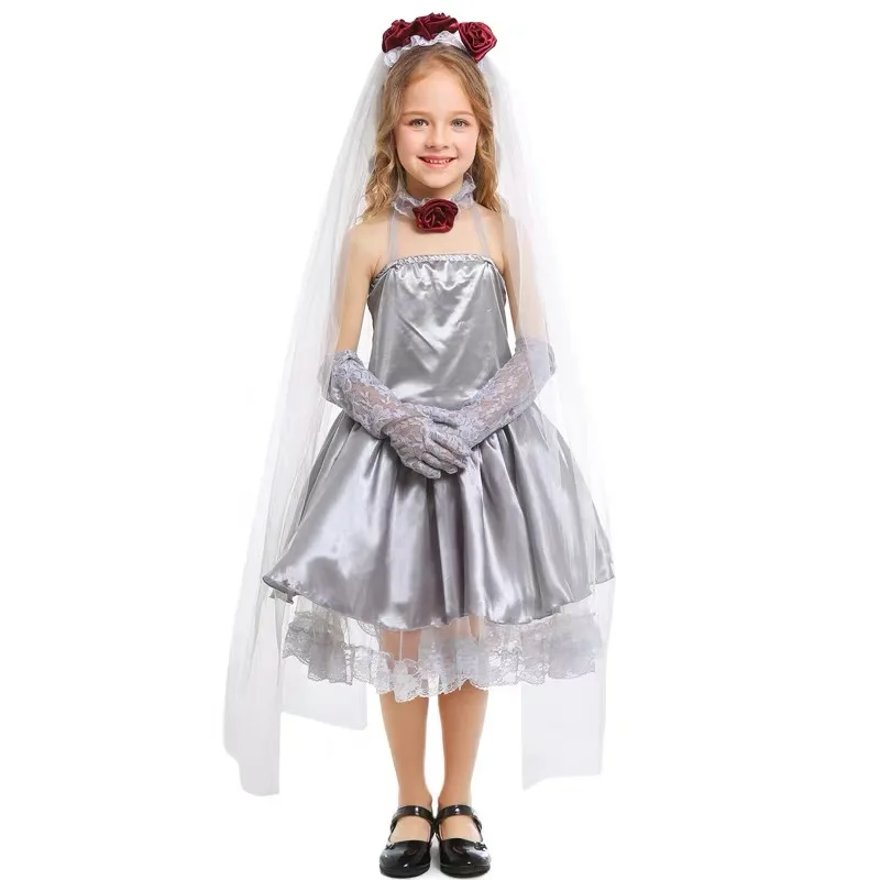 สาว Corpse Bride น่ากลัวคอสเพลย์เด็กเด็กฮาโลวีนเจ้าสาวเครื่องแต่งกาย Carnival Purim Parade Stage Play Masquerade Party Dress