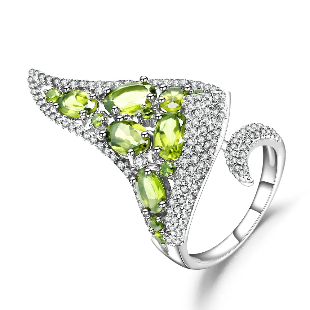 

GEM'S BALLET Real 925 Sterling Sliver Vintage Punk Ring For Women 4.43Ct Natural Peridot Gemstone Open Finger Ring Fine Jewelry