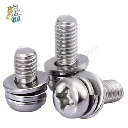 (50 pc/lot) metric thread M2,M2.5,M3,M4 stainless steel Phillips Pan Head Three Combination Screw Three sem screws with washer