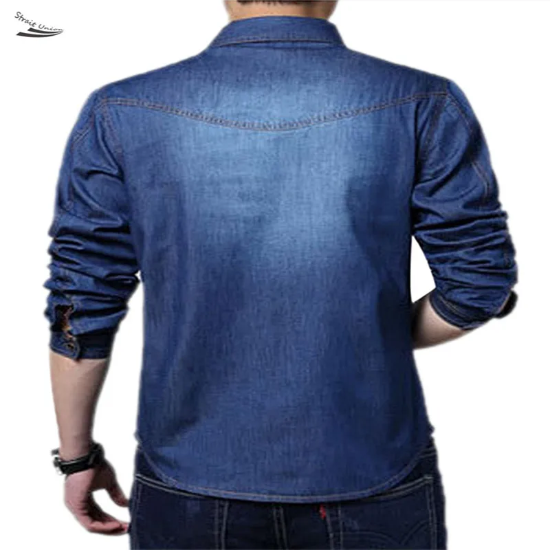 2024 Primavera Homens Camisa Denim 5xl Algodão Turn-down Collar Bolsos Homens Camisas Nova Primavera Manga Longa Azul Casual Maré Frete Grátis