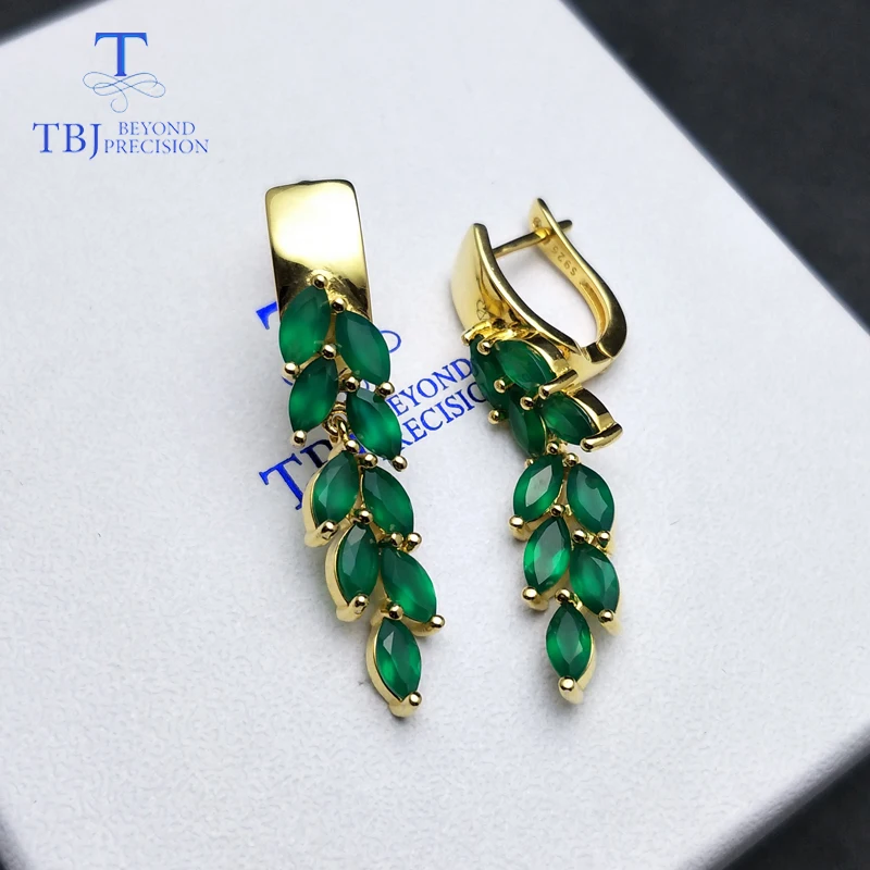 TBJ,natural green agate clasp drop Earrings 925 Sterling Silver Fashion fine Jewelry For girls Black Friday or Christmas gift