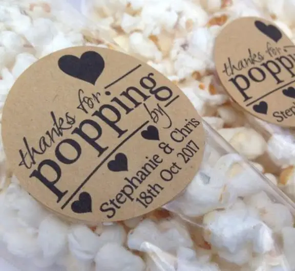 Personalize Thanks for popping by Wedding gift Stickers Envelope Seals food favor labels birthday popcorn favours gift stickers