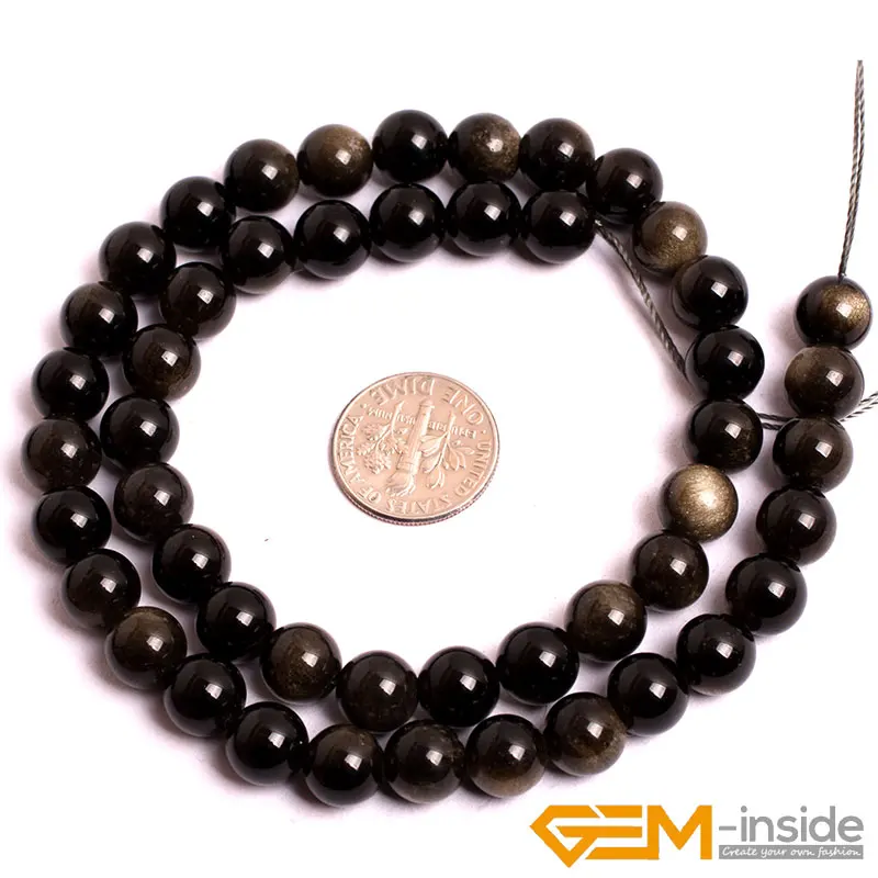 Natural Gold Obsidian Stone Beads For Jewelry Making Strand 15 Inches Loose DIY 4/6/8/10/12/14mm