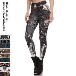 NADANBAO-Bárbaro Crânio do Punk Impresso Leggings para Mulheres, Calças Elásticas de Fitness, Senhoras Push-Up Legging, Novo